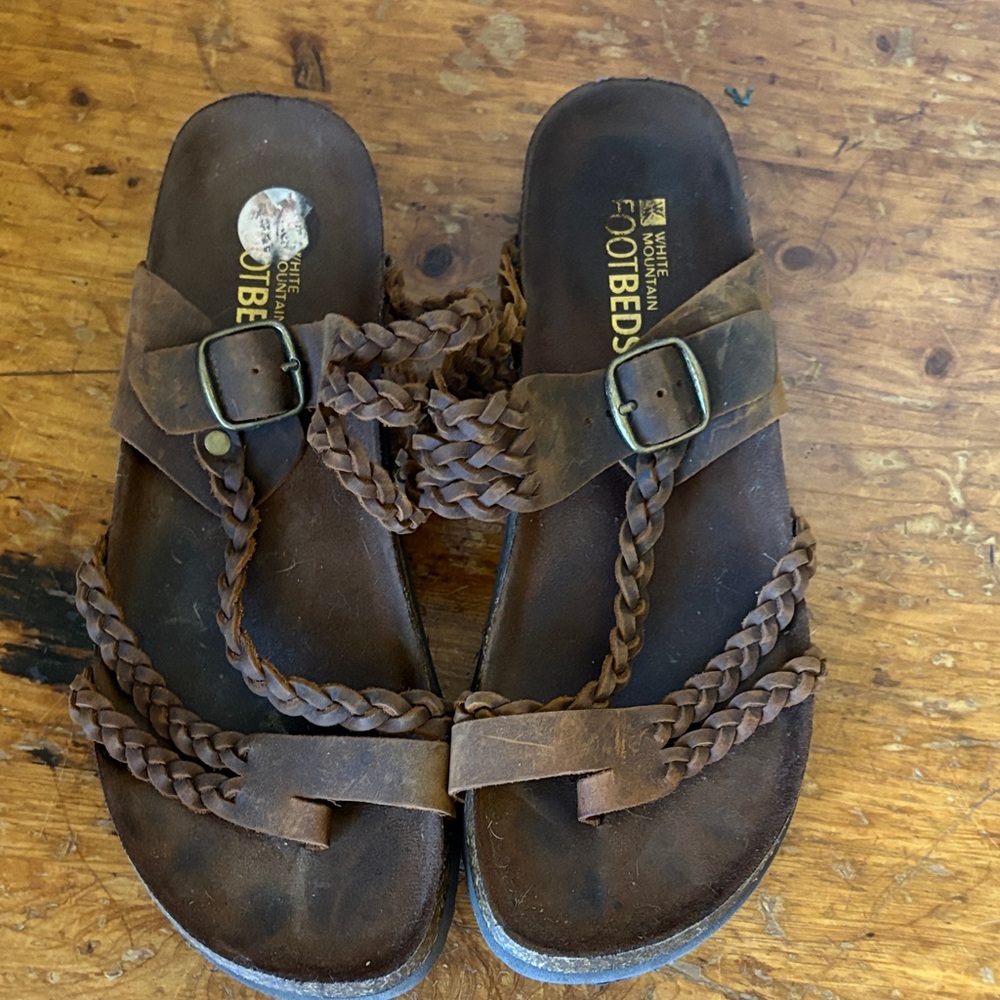 Brown Leather Sandals with Braided Straps